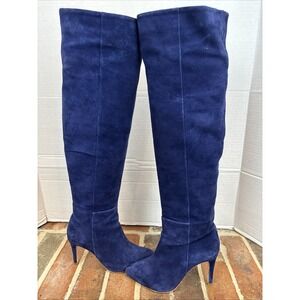 Joie Stop & Stare Blue Suede OTK High Heel Boots  Zip Size Woman's 5.5 Eu 35.5